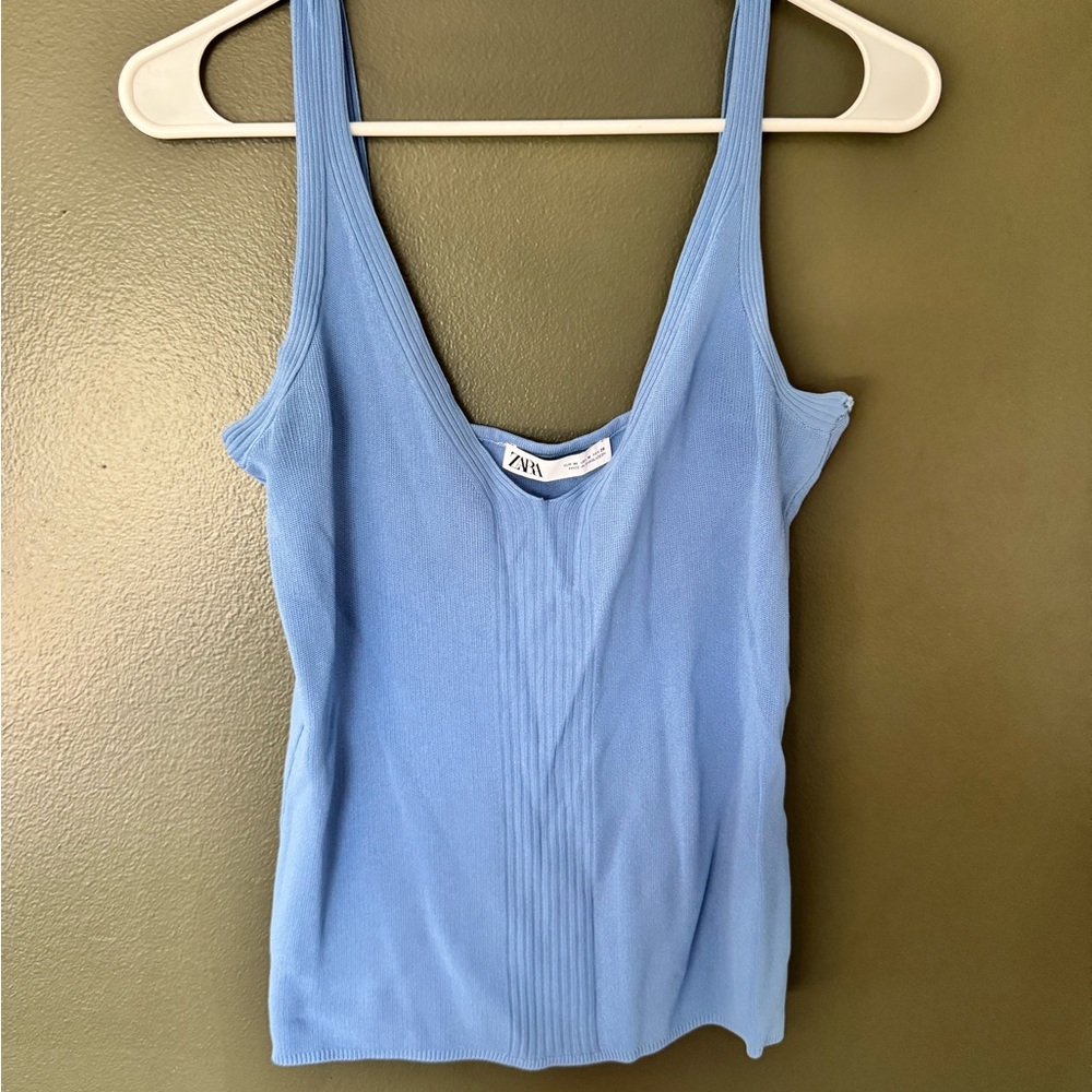 Zara Light Blue Ribbed Tank Top